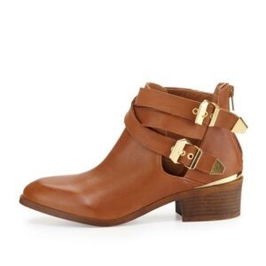 Seychelles Tan Leather Gold Buckle Booties size 7.5
